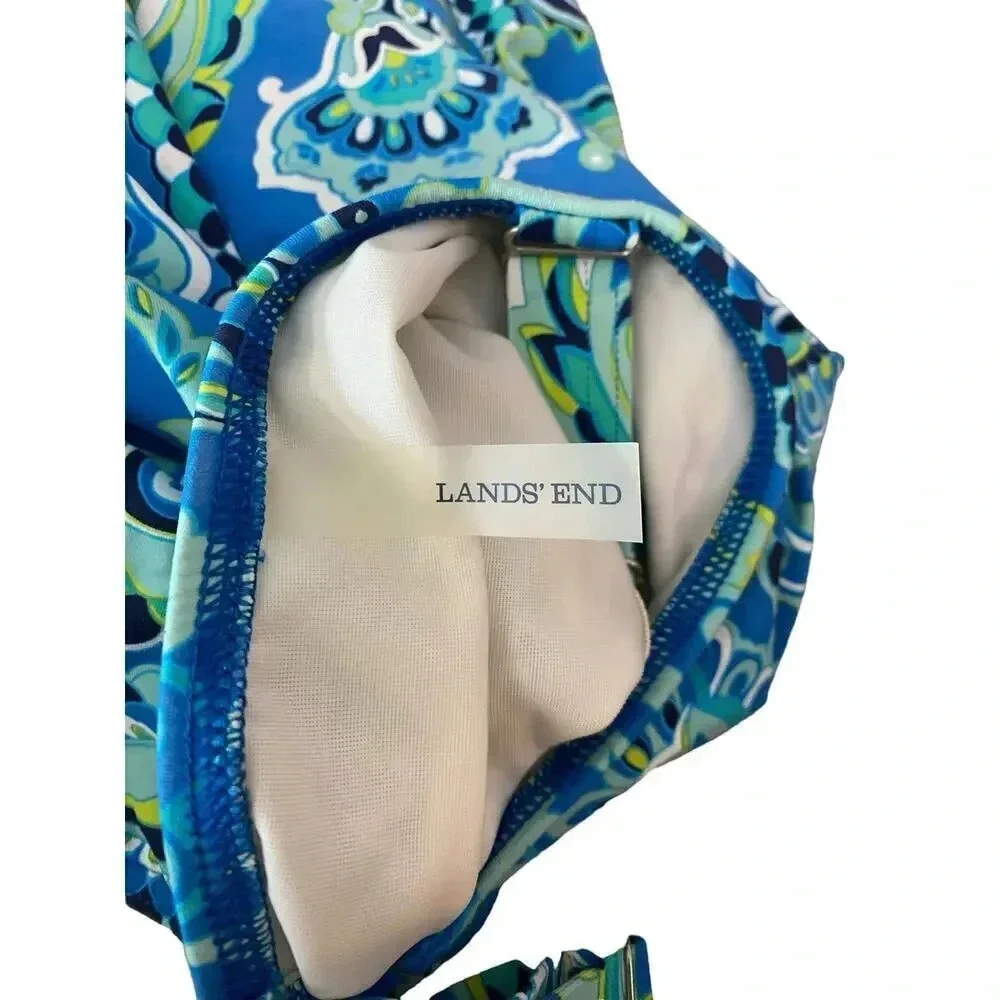 Lands' End Women's Blue Aqua Paisley Tankini Swim Top Size 18
